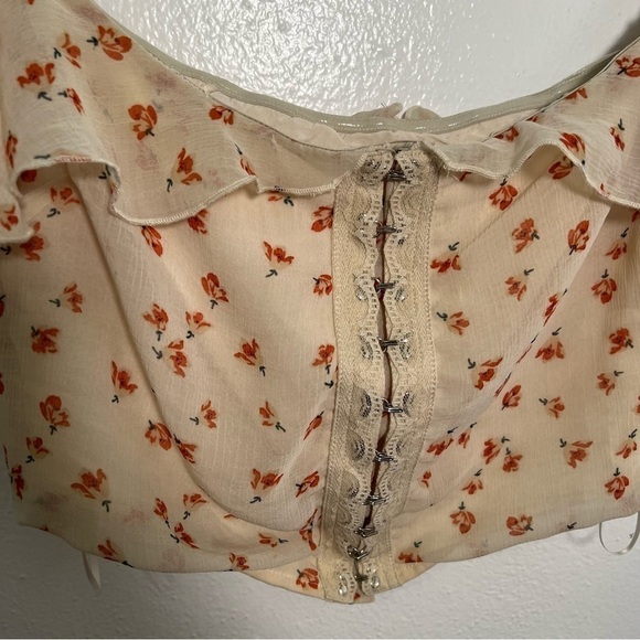 Fanco Off Shoulder Crop Top Cream Orange Floral - Picture 3 of 11